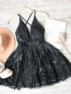 Red v neck tulle lace short Evening Prom Dress,Mini homecoming Dress cocktail Dress