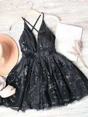 Red v neck tulle lace short Evening Prom Dress,Mini homecoming Dress cocktail Dress