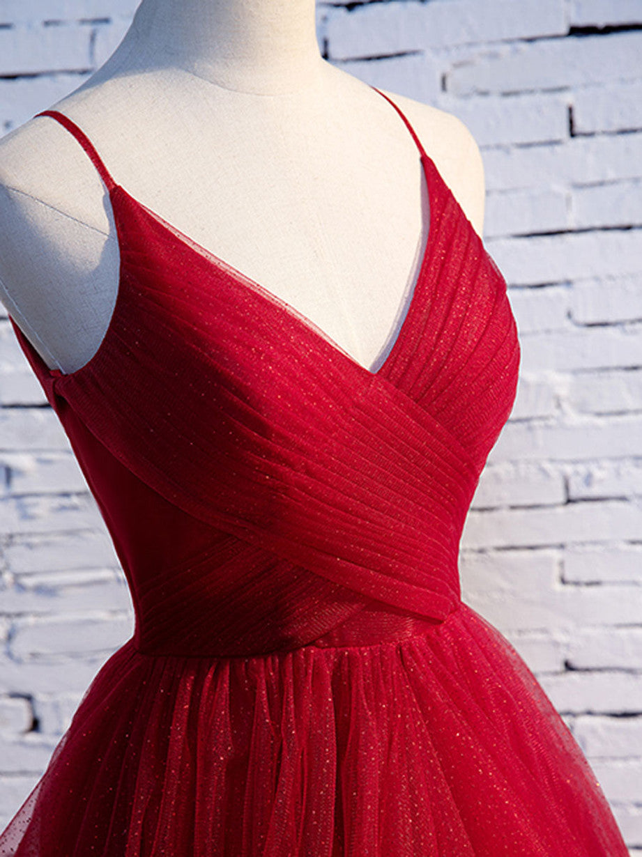 Red V-Neckline Tulle Straps Long Classy Dress, Red Layers Classy Prom Dress Secondary image
