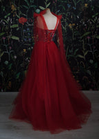 Red Velvet Classy Prom Dress Tulle Classy Evening Gowns