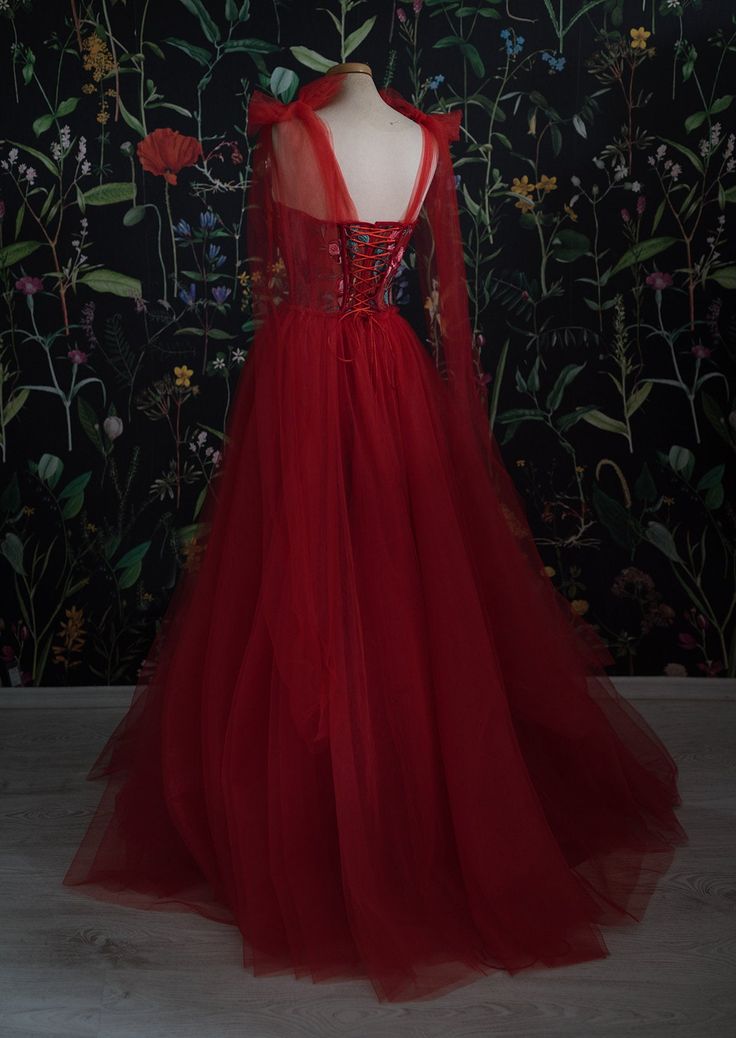 Red Velvet Classy Prom Dress Tulle Classy Evening Gowns