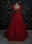 Red Velvet Classy Prom Dress Tulle Classy Evening Gowns