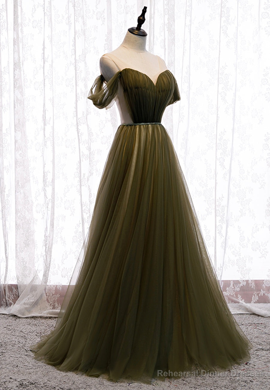 Green Tulle Long A-Line Prom Dresses, Off the Shoulder Evening Dresses Secondary image