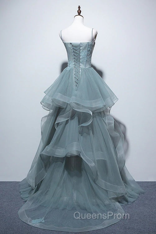 Gray Spaghetti Straps Tulle Princess Formal Evening Party Dress Long Formal Evening Prom Dress