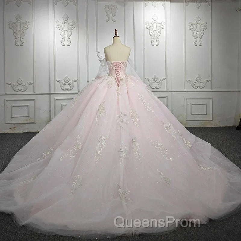 Renata | Blush Ball Gown Lace Strapless Sleeveless Quinceanera Dress