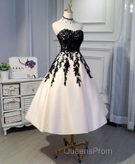 Champagne Lace Short Evening Prom Dress, Lace Evening Dress