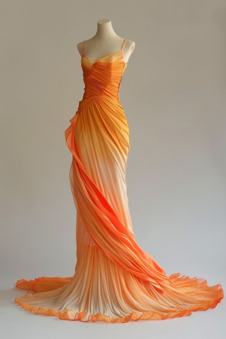 Retro A Line Spaghetti Straps Orange Ombre Chiffon Long Classy Evening Dress Classy Prom Dress