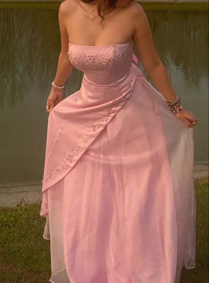 Retro A Line Strapless Pink Chiffon Long Party Dress Classy Prom Dress Main image