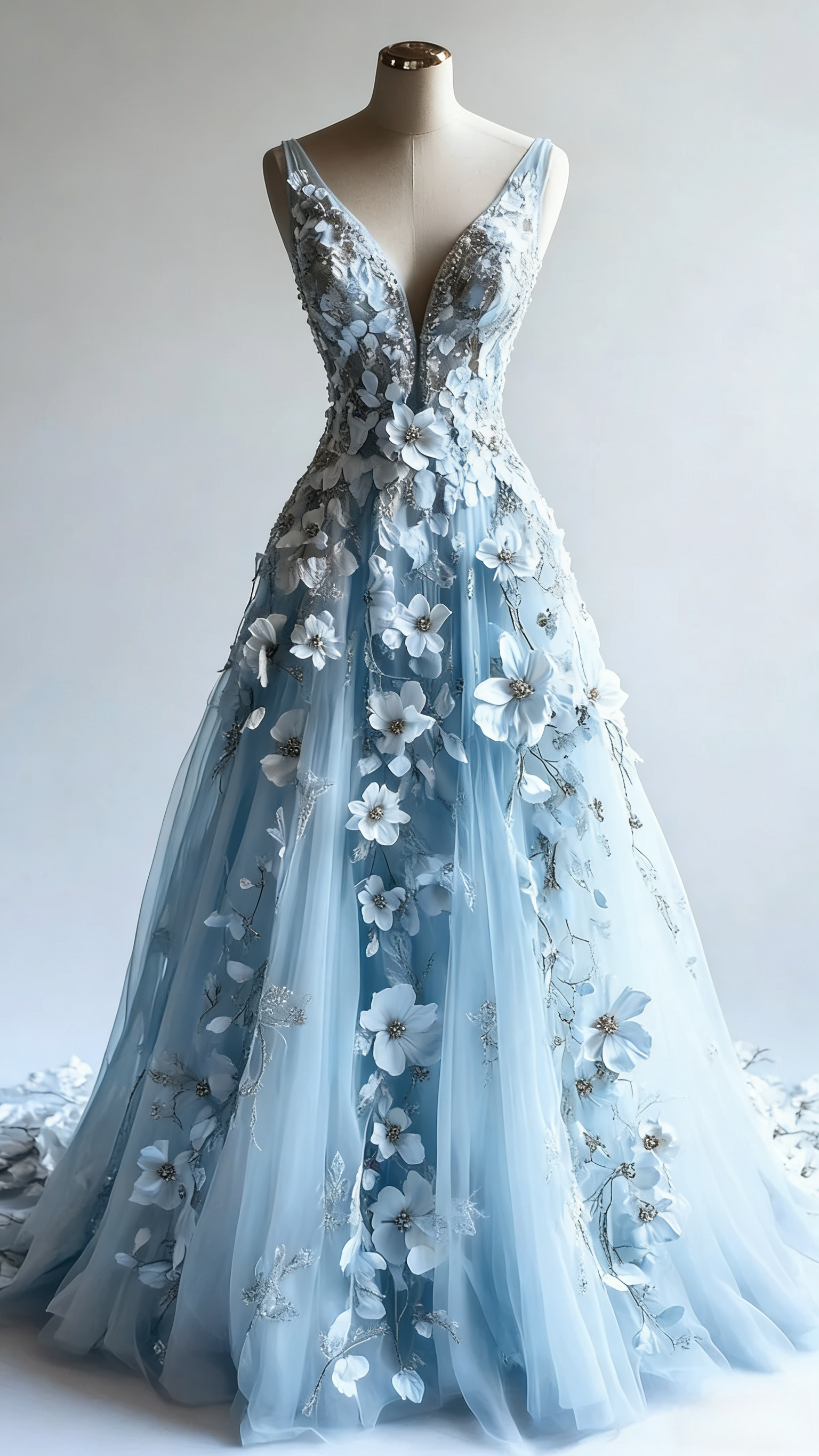 Retro A-Line V-Neck Tulle 3D Applique Wedding Dress Simple Beaded Classy Evening Gown Secondary image