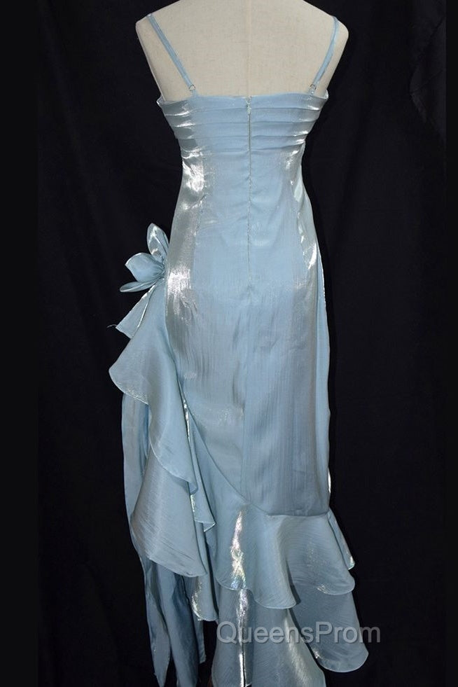 Retro Baby Blue Vintage Floral Dress Asymmetrical Hem Evening Prom Gown Secondary image