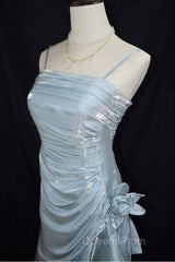 Retro Baby Blue Vintage Floral Dress Asymmetrical Hem Evening Prom Gown