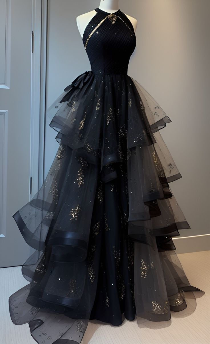 Retro Ball Gown Scoop Neckline Black Tulle Party Dress Classy Prom Dress Classy Evening Dress Secondary image