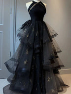 Retro Ball Gown Scoop Neckline Black Tulle Party Dress Classy Prom Dress Classy Evening Dress