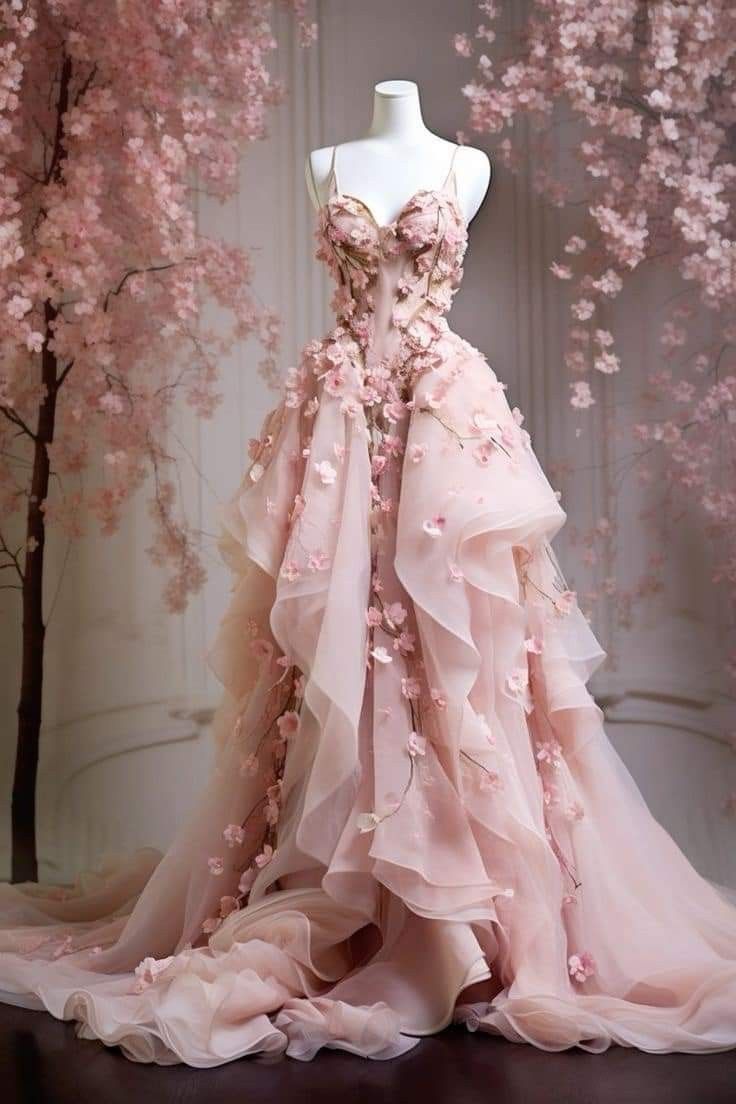 Retro Ball Gown Spaghetti Straps Pink Floral Tulle Classy Evening Dress Classy Prom Dress Main image