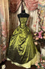Retro Ball Gown Spaghetti Straps Satin Olive Green Long Party Dress Classy Prom Dress