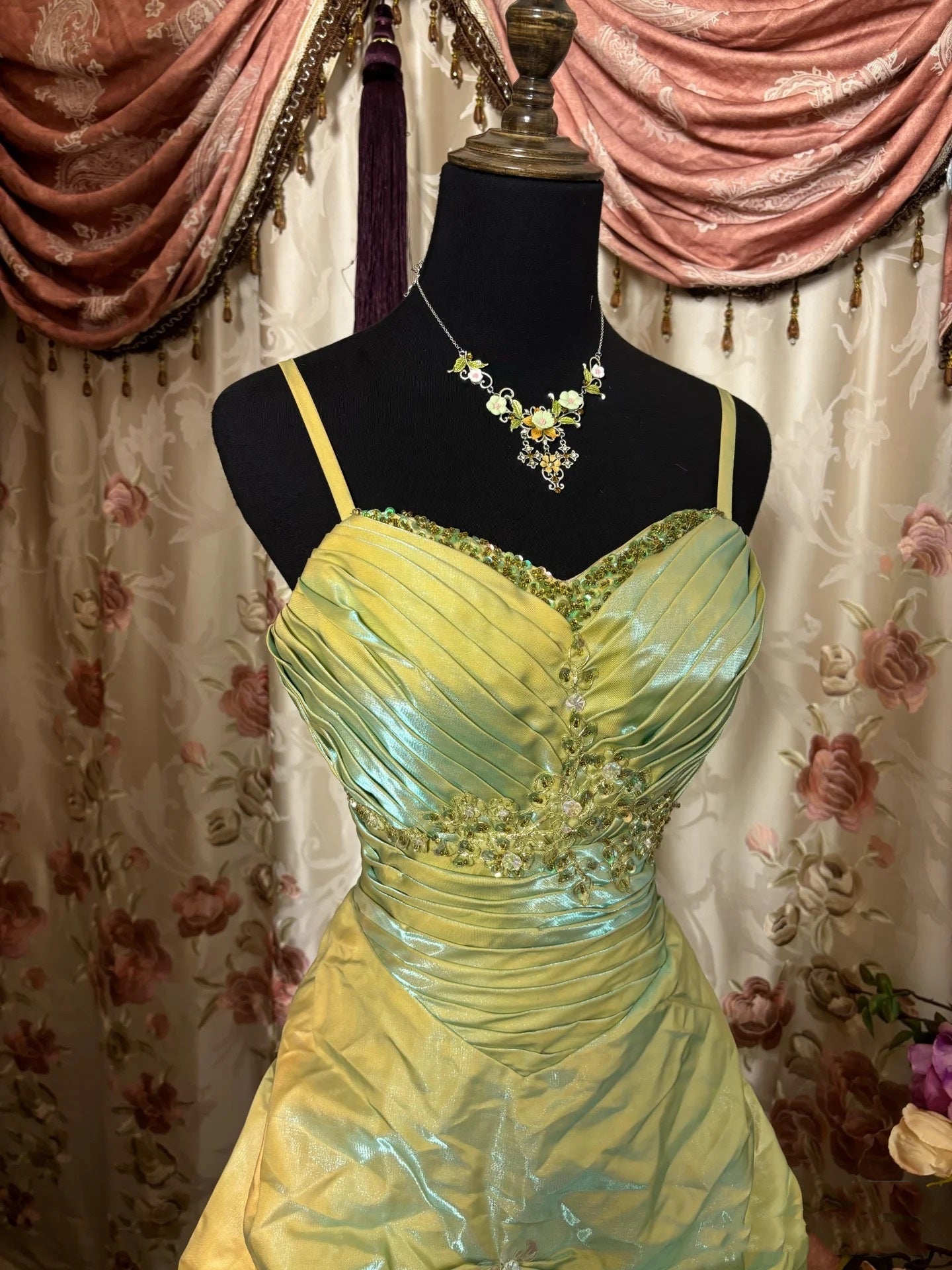 Retro Ball Gown Straps Satin Sage Green Long Party Dress Classy Prom Dress