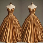 Retro Ball Gown Sweetheart Satin Gold Party Dress Classy Prom Dress Classy Evening Dress