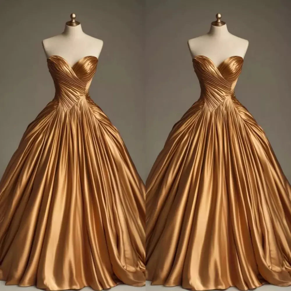 Retro Ball Gown Sweetheart Satin Gold Party Dress Classy Prom Dress Classy Evening Dress