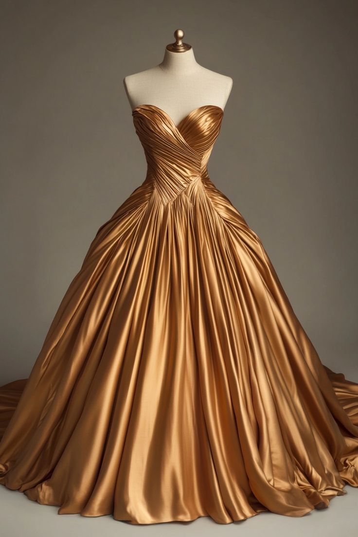 Retro Ball Gown Sweetheart Satin Gold Party Dress Classy Prom Dress Classy Evening Dress Main image