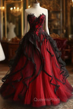 Retro Ball Gown Sweetheart Tulle Red Party Dress Black Evening Prom Dress Evening Dress