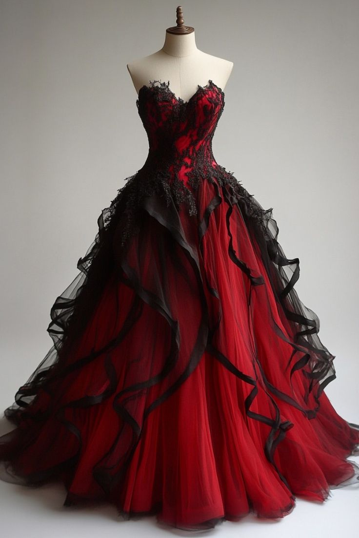 Retro Ball Gown Sweetheart Tulle Red Party Dress Black Classy Prom Dress Classy Evening Dress Main image