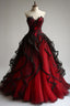 Retro Ball Gown Sweetheart Tulle Red Party Dress Black Classy Prom Dress Classy Evening Dress