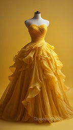 Retro Ball Gown Sweetheart Tulle Yellow Party Dress Evening Prom Dress Evening Dress