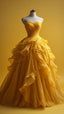 Retro Ball Gown Sweetheart Tulle Yellow Party Dress Classy Prom Dress Classy Evening Dress