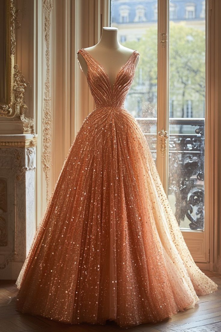 Retro Ball Gown V Neckline Sequin Party Dress Long Classy Prom Dress Classy Evening Dress Main image