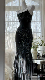 Retro Beautiful Shoulder Strap Beaded Chiffon Irregular Skirt Classy Prom Dress