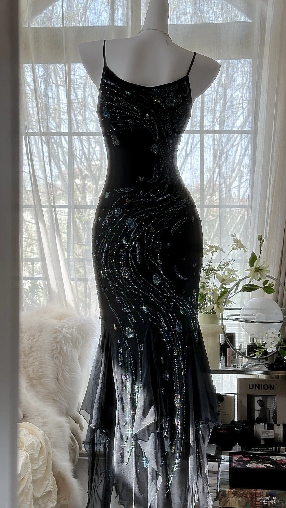 Retro Beautiful Shoulder Strap Beaded Chiffon Irregular Skirt Classy Prom Dress
