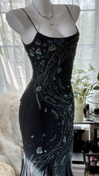 Retro Beautiful Shoulder Strap Beaded Chiffon Irregular Skirt Classy Prom Dress