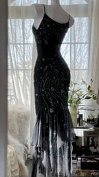Retro Beautiful Shoulder Strap Beaded Chiffon Irregular Skirt Classy Prom Dress