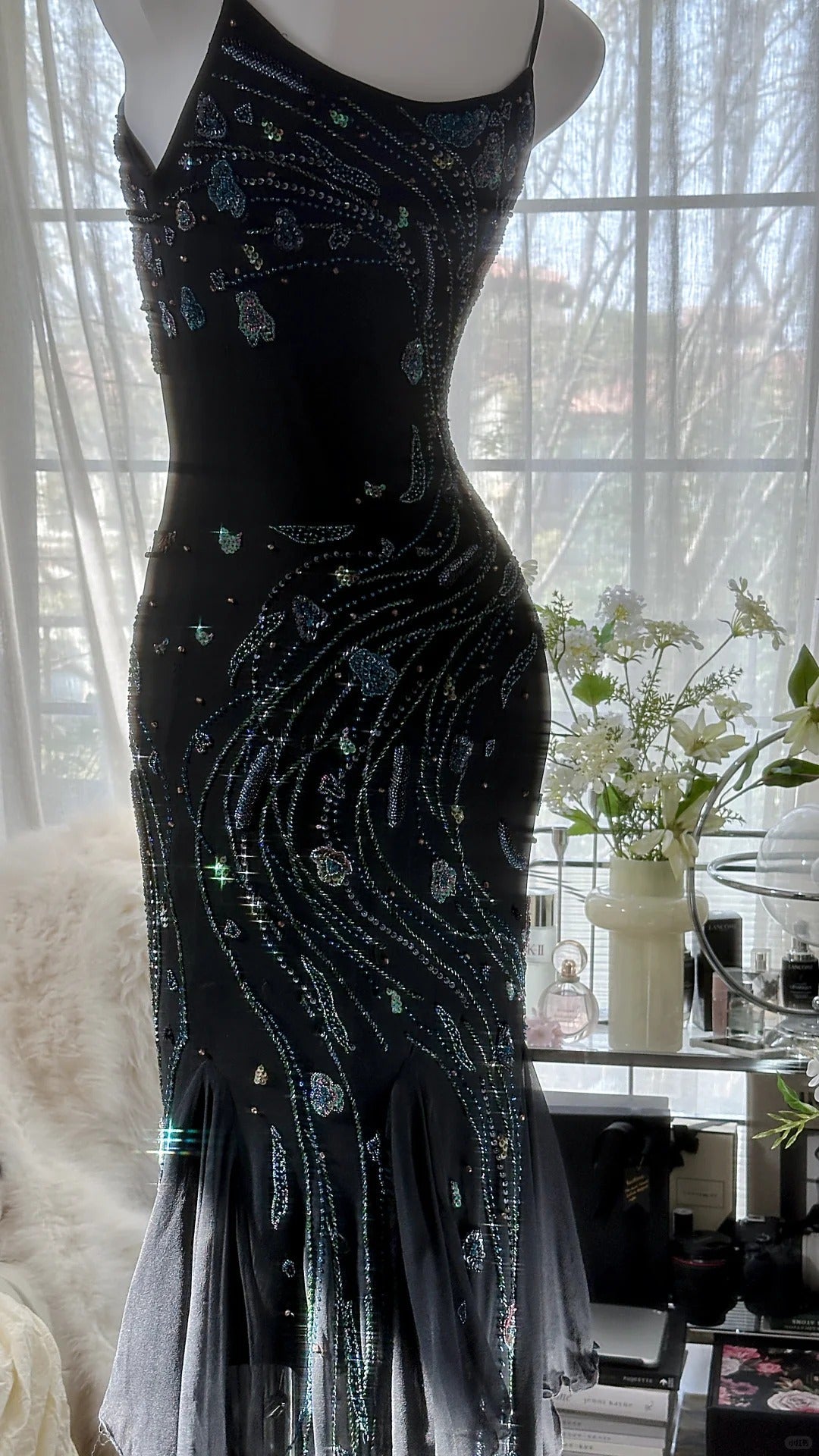 Retro Beautiful Shoulder Strap Beaded Chiffon Irregular Skirt Classy Prom Dress
