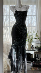 Retro Beautiful Shoulder Strap Beaded Chiffon Irregular Skirt Classy Prom Dress