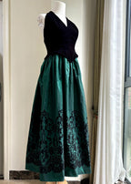 Retro Black And Green A-Line Halter Neck Velvet And Satin Classy Prom Dress
