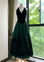 Retro Black And Green A-Line Halter Neck Velvet And Satin Classy Prom Dress