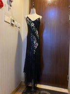 Retro Black Mermaid Deep V Halter Sequined Long Classy Prom Dress