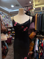 Retro Elegant Black Halter Neck Embroidered Chiffon Long Classy Prom Dress