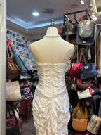 Retro Elegant White Mermaid Strapless Pleated Satin Long Classy Prom Dress