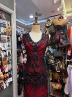 Retro Luxury Red And Black Color-Blocked V-Neck Sequined Tassel Classy Prom Dress
