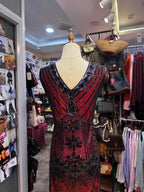 Retro Luxury Red And Black Color-Blocked V-Neck Sequined Tassel Classy Prom Dress