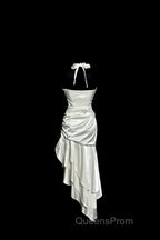 Retro Mermaid Halter Satin High Low Evening Dress Evening Prom Dress