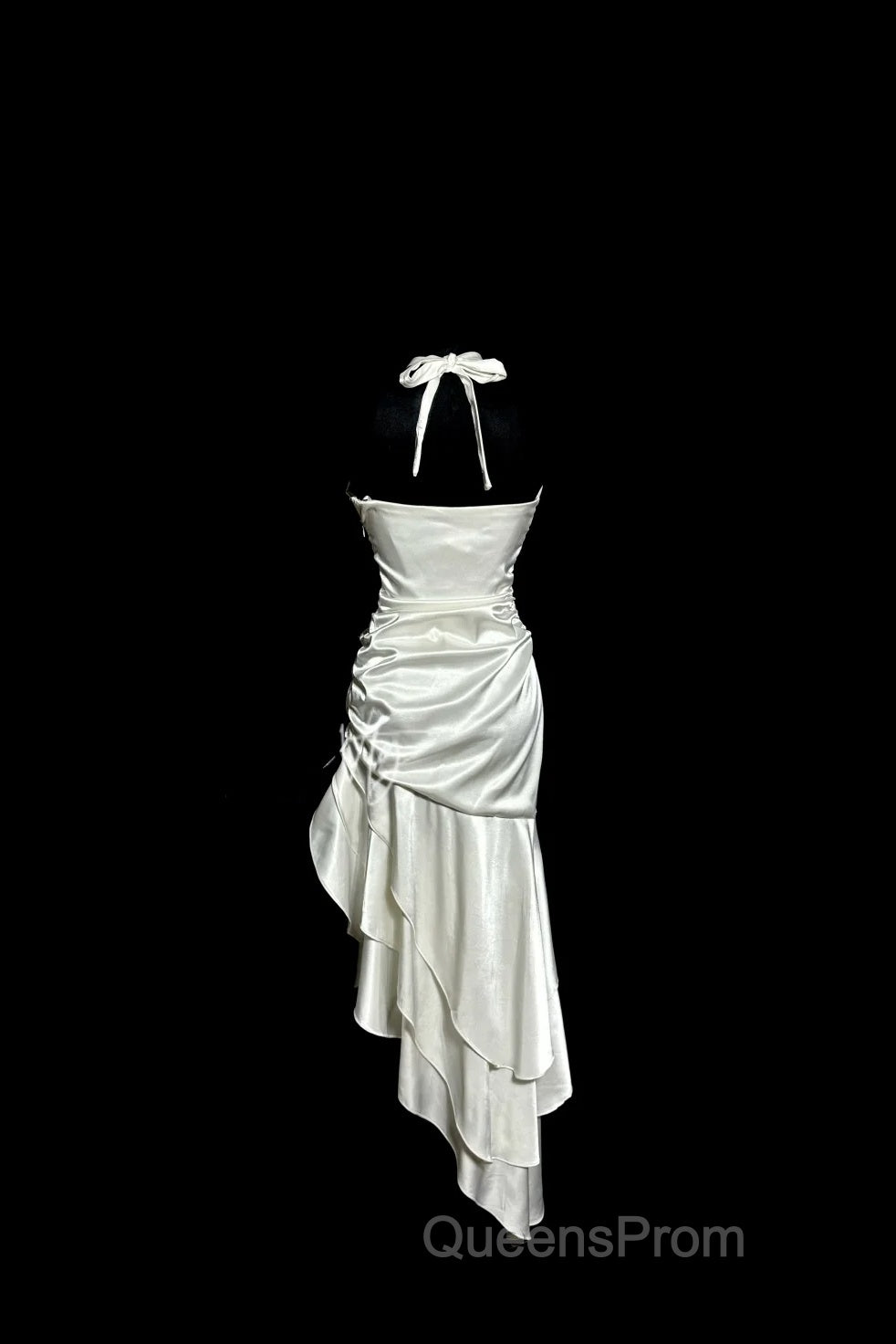 Retro Mermaid Halter Satin High Low Evening Dress Evening Prom Dress