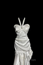 Retro Mermaid Halter Satin High Low Evening Dress Evening Prom Dress