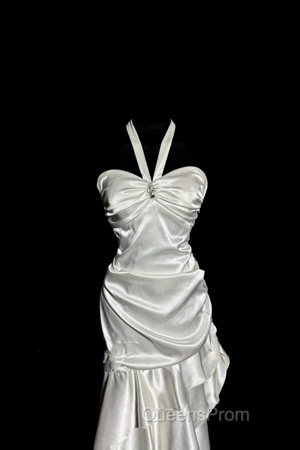 Retro Mermaid Halter Satin High Low Evening Dress Evening Prom Dress