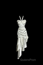 Retro Mermaid Halter Satin High Low Evening Dress Evening Prom Dress