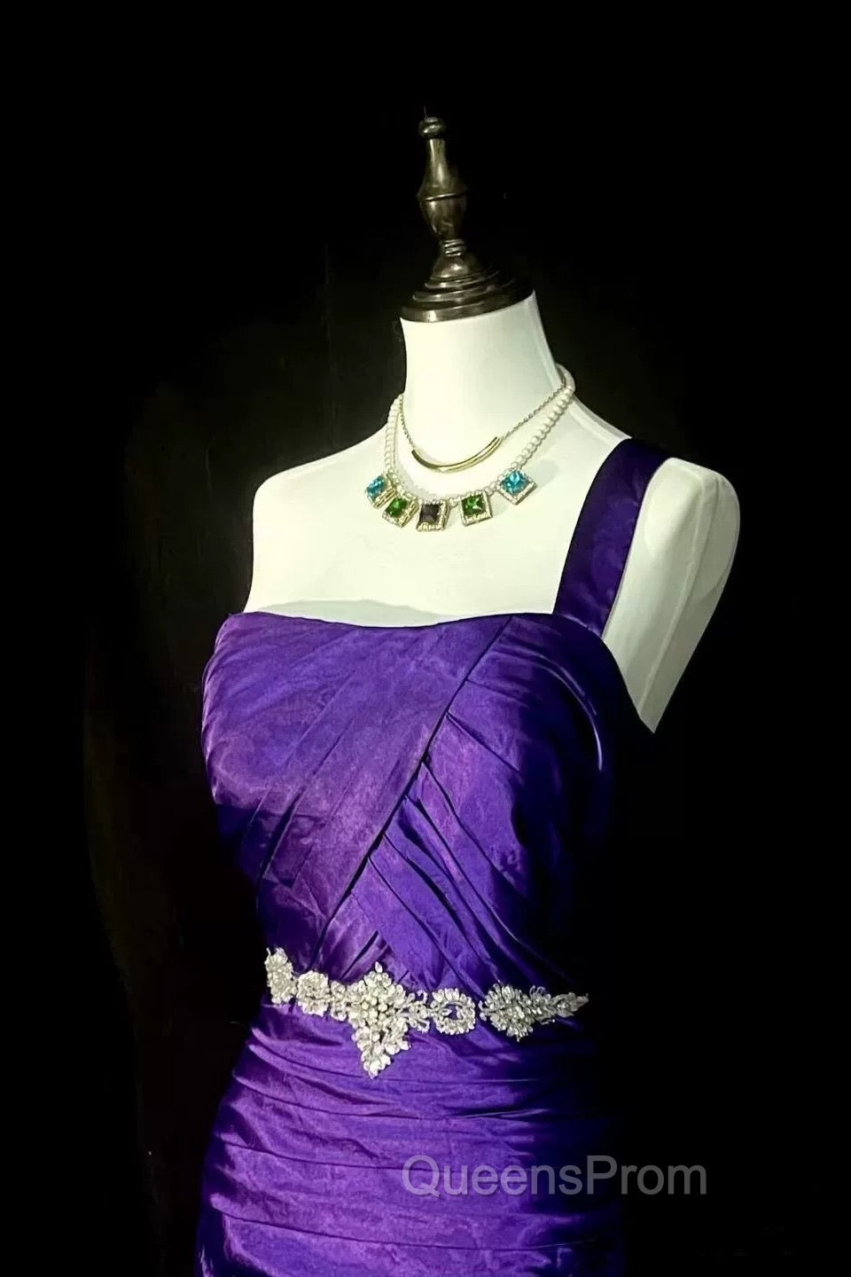 Retro Mermaid One Shoulder Satin Grape Long Evening Dress Evening Prom Dress Secondary image