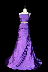 Retro Mermaid One Shoulder Satin Grape Long Evening Dress Evening Prom Dress