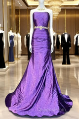 Retro Mermaid One Shoulder Satin Grape Long Evening Dress Evening Prom Dress
